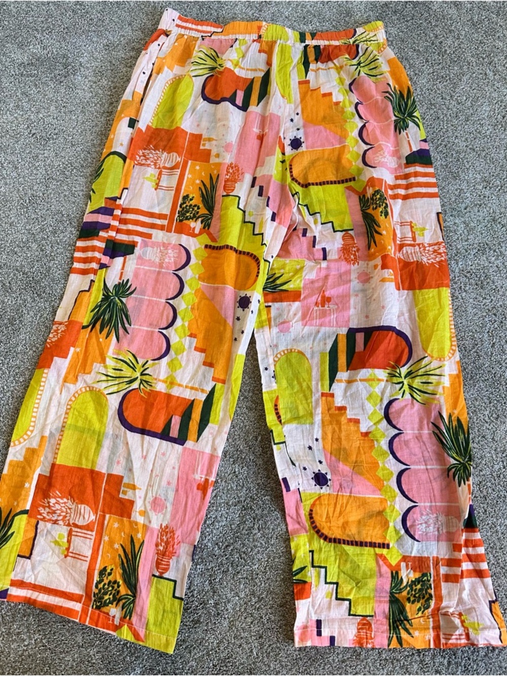 Haute Hippie Abstract Wide Leg Pants Womens XL Colorful Boho Tropical Loungewear - Picture 10 of 11
